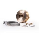 One 3 inch 76.2mm TIG Aesthetics tellurium copper chill block heat sink with clamp and fittings for automotive v-band flange welding to keep flanges flat reduce warping and back purge unassembled kit front view