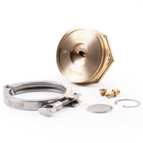 One 3.5 inch 88.9mm TIG Aesthetics tellurium copper chill block heat sink with clamp diffuser and fittings for automotive v-band flange welding to keep flanges flat reduce warping and back purge unassembled kit front