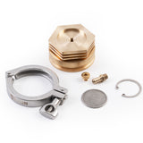 One 2.5 inch 63.5mm TIG Aesthetics tellurium copper chill block heat sink for automotive v-band flange welding to keep flanges flat reduce warping and back purge unassembled kit bottom view