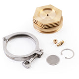 One 3 inch 76.2mm TIG Aesthetics tellurium copper chill block heat sink with clamp diffuser and fittings for automotive v-band flange welding to keep flanges flat reduce warping and back purge unassembled kit bottom view