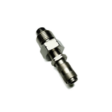 A silver female socket to argon regulator fitting, quick disconnect  forward with inert gas fittings typically used in welding machines and argon regulators