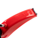 One TIG Aesthetics silicone curved tube trailing shield right angle for TIG welding exotic alloy titanium, inconel stainless steel 304 308 316 321 , in red, with a metal diffuser and a hose retention tab not installed top view