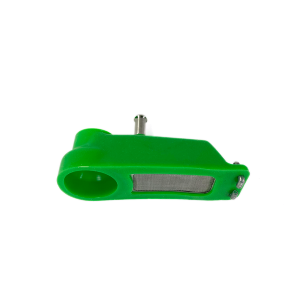 One TIG Aesthetics silicone flat trailing shield for TIG welding, in green, with a metal diffuser and a hose retention tab not installed 