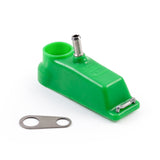 One TIG Aesthetics silicone flat trailing shield for TIG welding exotic alloy titanium, inconel stainless steel 304 308 316 321 , in green, with a metal diffuser and a hose retention tab not installed top view
