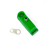 One TIG Aesthetics silicone flat trailing shield for TIG welding, in green, with a metal diffuser and a hose retention tab not installed top view