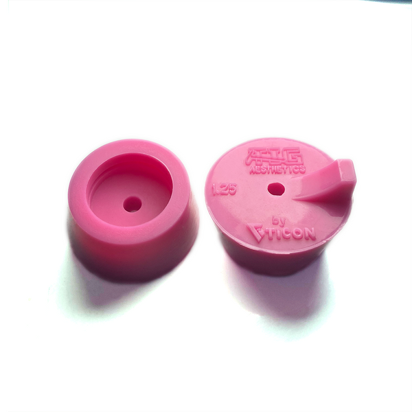 Two pink silicone purge plugs for high purity tube welding mesh diffuser for laminar argon flow
