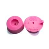 Two magenta silicone purge plugs for high purity tube welding with mesh diffuser for laminar argon flow and small tube to attach hose
