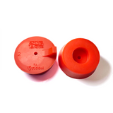 Two red silicone purge plugs for high purity tube welding with mesh diffuser for laminar argon flow and small tube to attach hose
