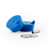 TIG Aesthetics pair of blue silicone purge plugs disassembled, 1.75 inch tube, titanium inlet tube and two diffusers visible