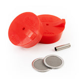 TIG Aesthetics pair of red silicone purge plugs disassembled, 2.25 inch tube, titanium inlet tube and two diffusers visible