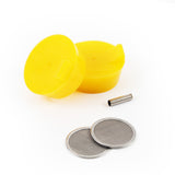 TIG Aesthetics pair of yellow silicone purge plugs disassembled, 2.5 inch tube, titanium inlet tube and two diffusers visible