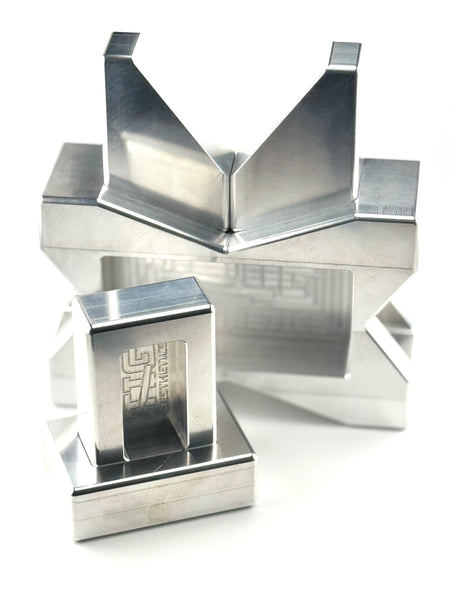 TIG Aesthetics aluminum X-Blocks stacked as a hand rest for TIG welding